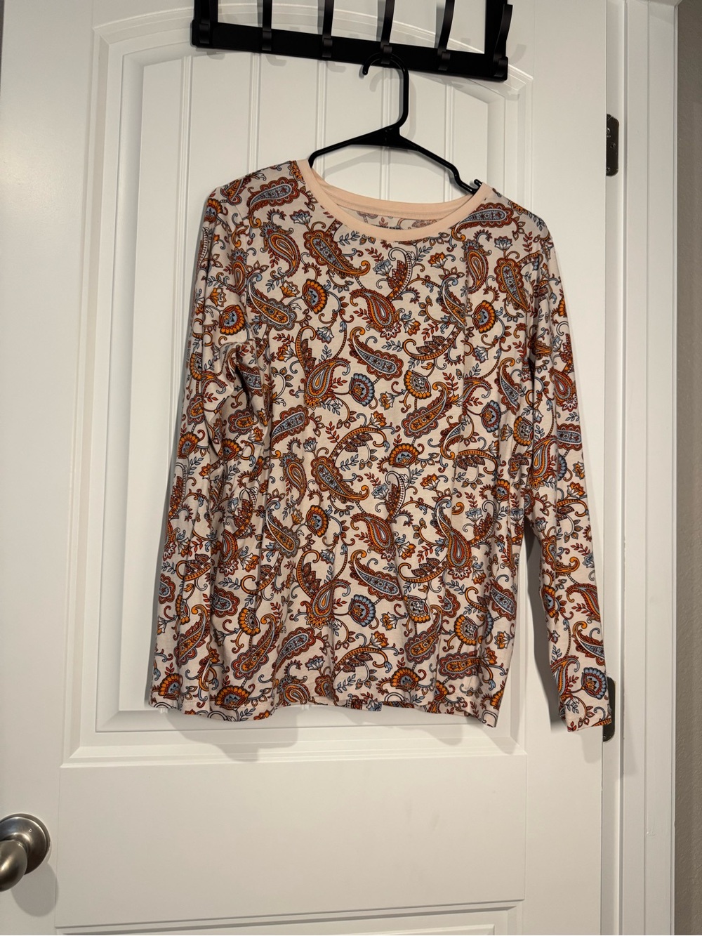 Lands' End Paisley Long-Sleeve Scoop Neck Top Relaxed Fit
